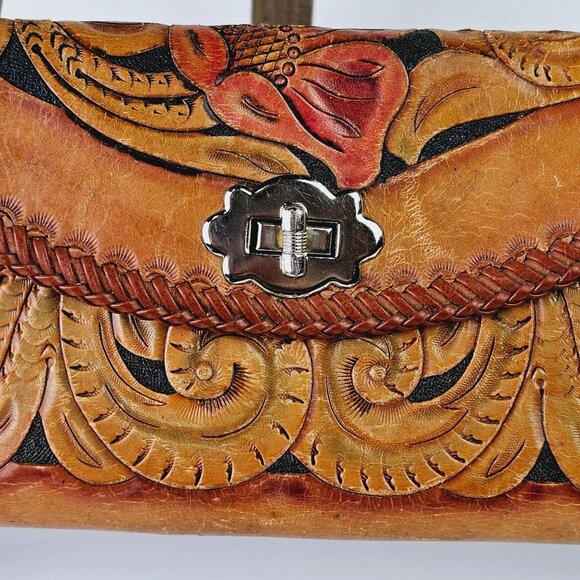 Vintage 1970's Tooled Leather Wallet Clutch - Picture 4 of 11